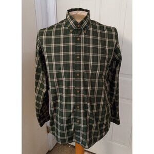 Wrangler Men's Casual Shirt Size M 15/34 Green Plaid Wrinkle Resistant Cott/Poly
